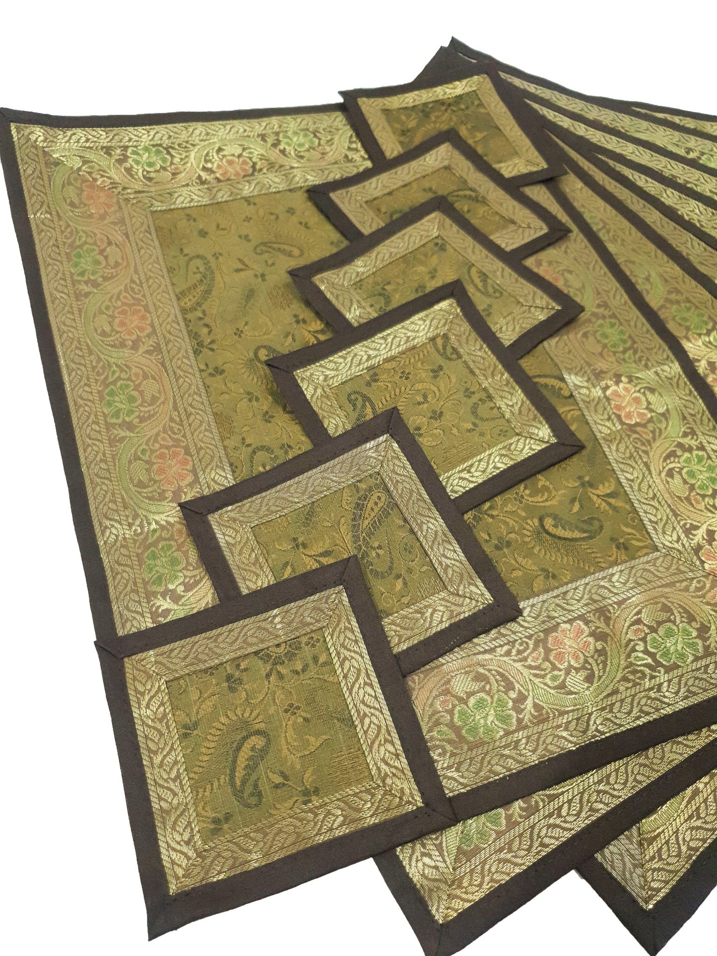 13 PC Indian Banarasi Silk Brocade Paisley Table Runner Dining Decor Gift Cloth