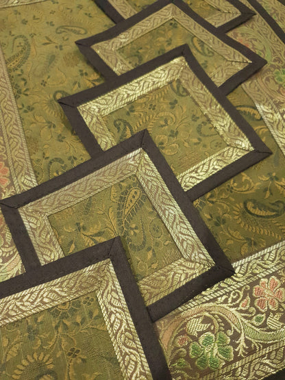 13 PC Indian Banarasi Silk Brocade Paisley Table Runner Dining Decor Gift Cloth