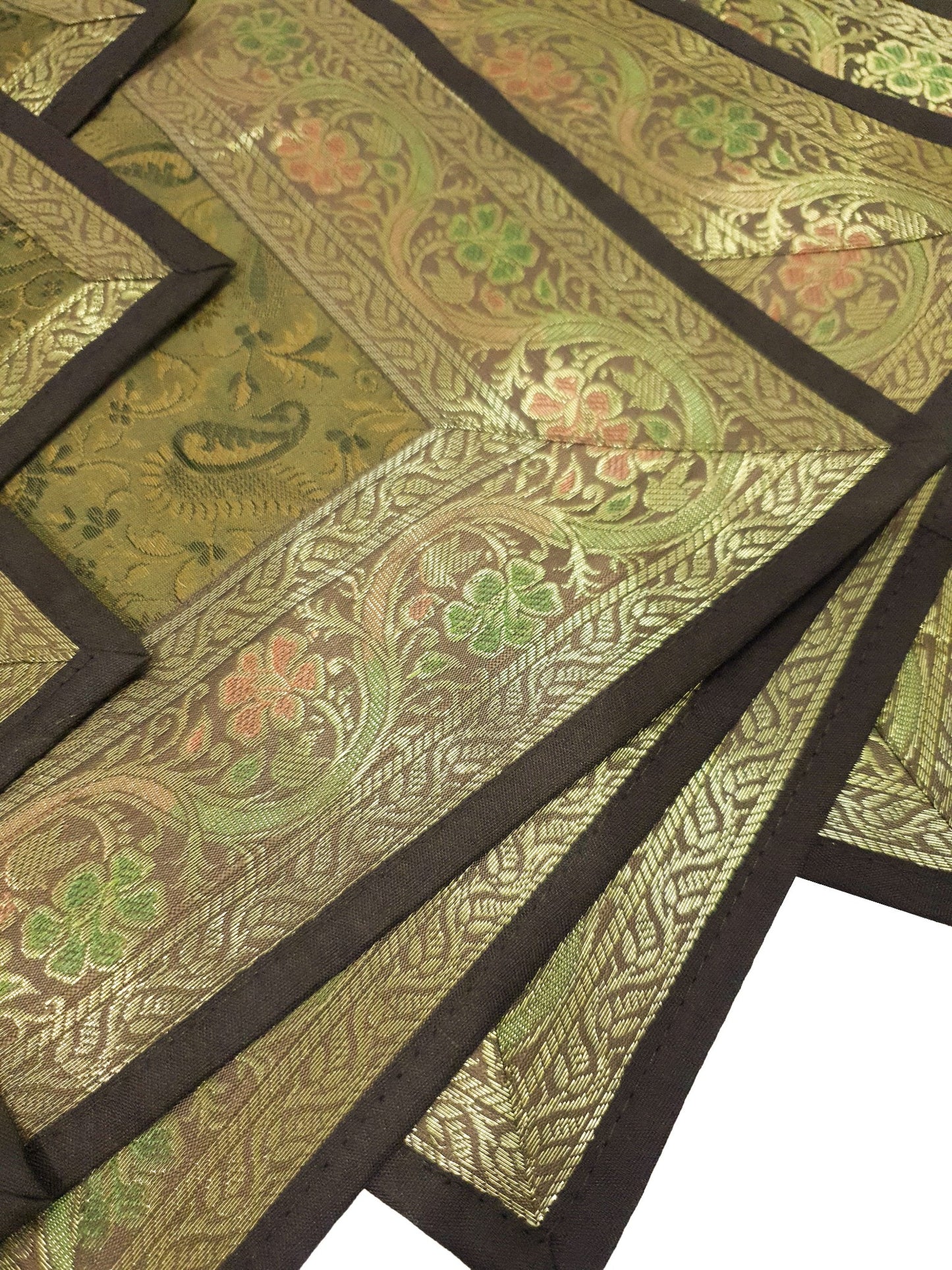 13 PC Indian Banarasi Silk Brocade Paisley Table Runner Dining Decor Gift Cloth