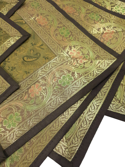 13 PC Indian Banarasi Silk Brocade Paisley Table Runner Dining Decor Gift Cloth