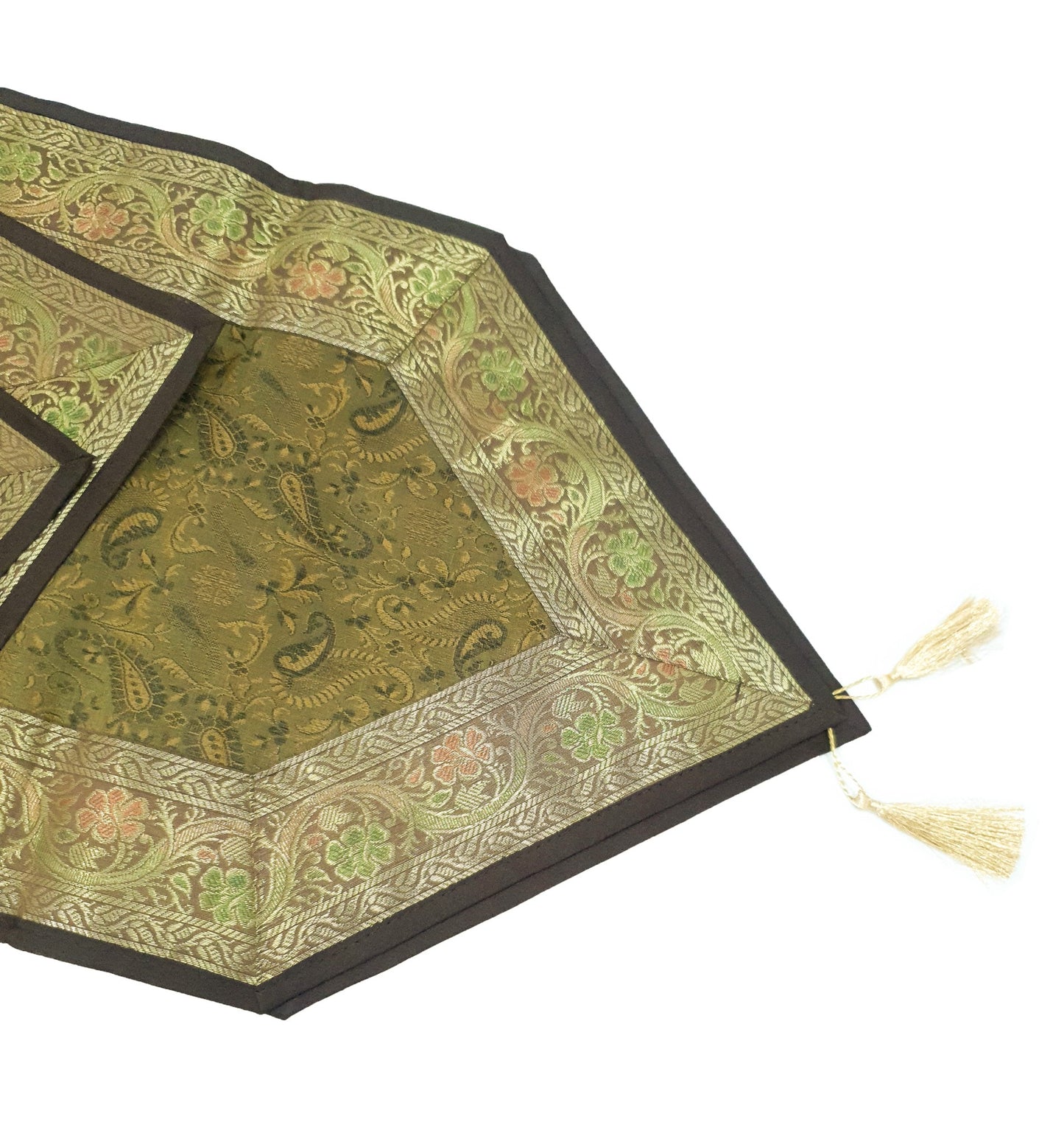 13 PC Indian Banarasi Silk Brocade Paisley Table Runner Dining Decor Gift Cloth