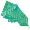 13 PC Aqua Green Banarasi Silk Table Runner – Indian Brocade Paisley Decor Gift