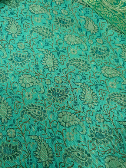 13 PC Aqua Green Banarasi Silk Table Runner – Indian Brocade Paisley Decor Gift