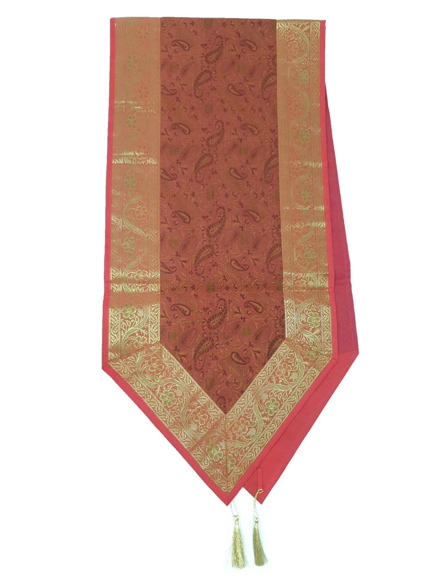 13 PC Coral Banarasi Silk Table Runner Indian Brocade Paisley Dining Decor Gift