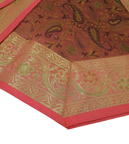 13 PC Coral Banarasi Silk Table Runner Indian Brocade Paisley Dining Decor Gift