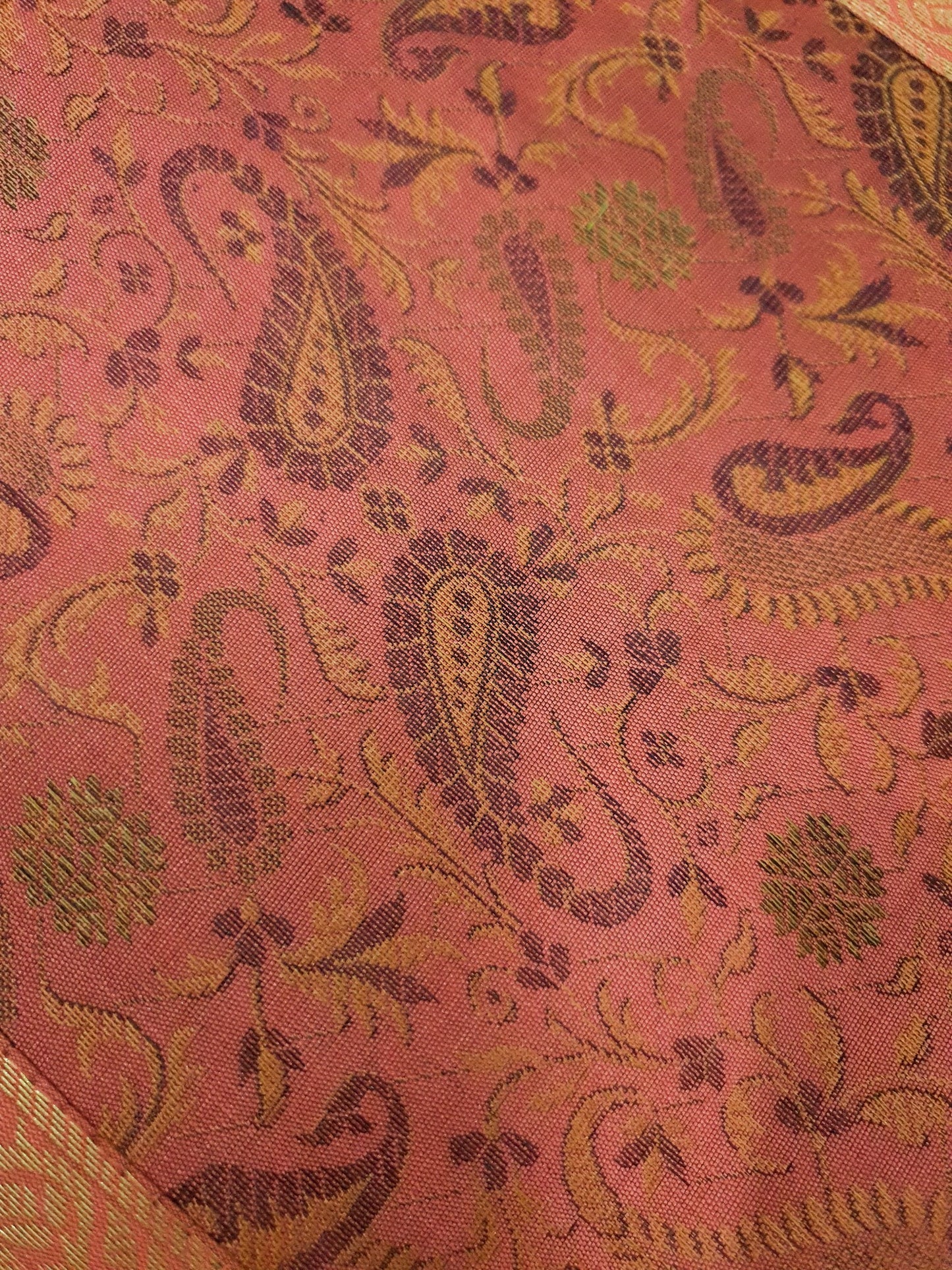 13 PC Coral Banarasi Silk Table Runner Indian Brocade Paisley Dining Decor Gift