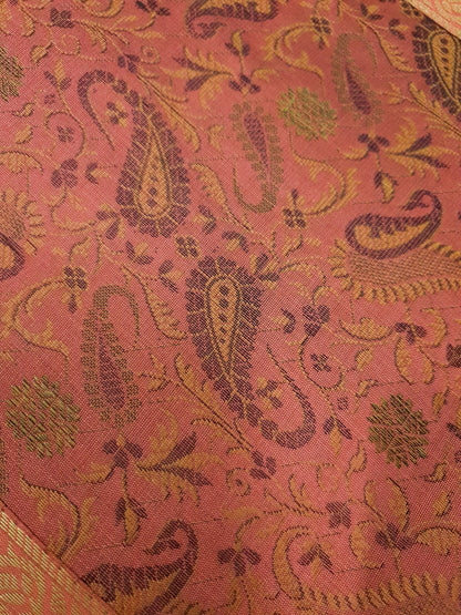 13 PC Coral Banarasi Silk Table Runner Indian Brocade Paisley Dining Decor Gift