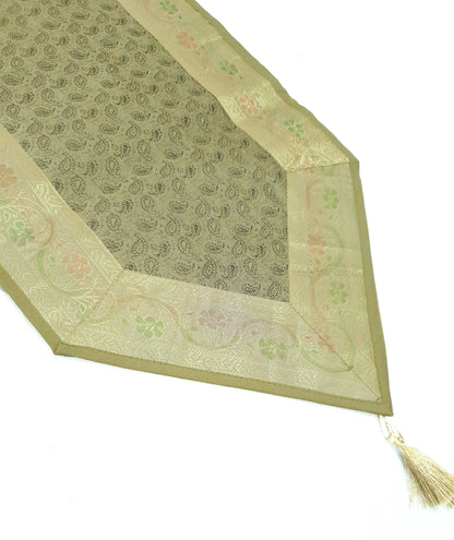 13 PC Table Runner Dining Indian Banarasi Silk Brocade Paisley Decor Khaki Color
