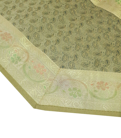 13 PC Table Runner Dining Indian Banarasi Silk Brocade Paisley Decor Khaki Color