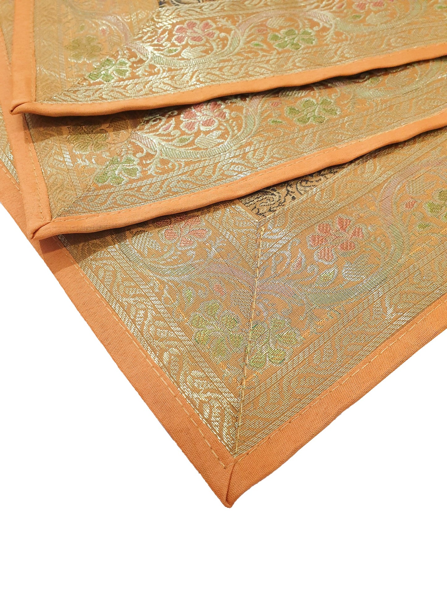 13 PC Mustard Banarasi Table Runner Silk Brocade Paisley Dining Decor Cloth Gift