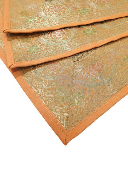 13 PC Mustard Banarasi Table Runner Silk Brocade Paisley Dining Decor Cloth Gift