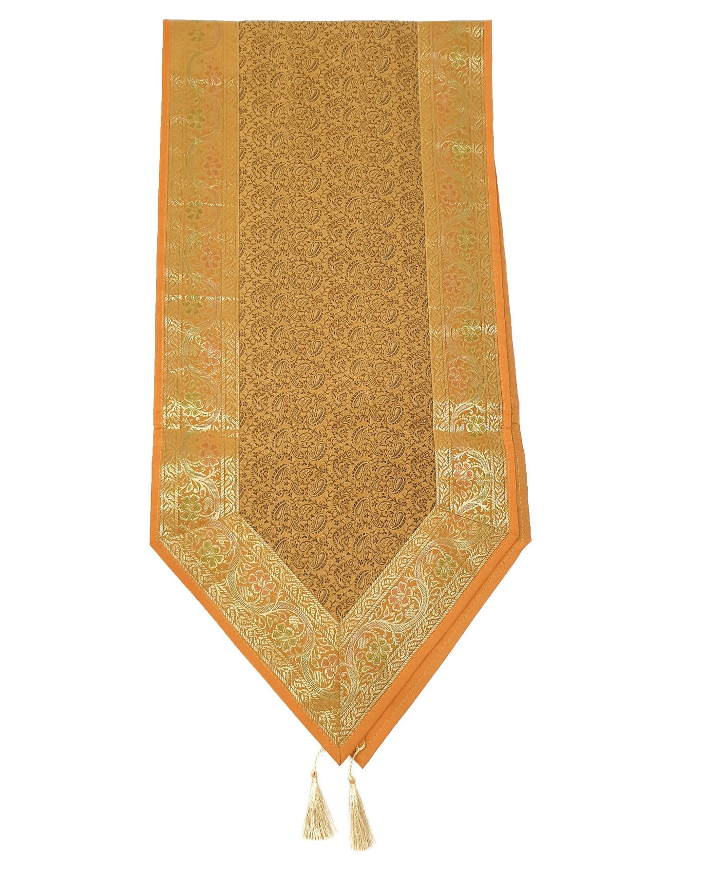 13 PC Mustard Banarasi Table Runner Silk Brocade Paisley Dining Decor Cloth Gift