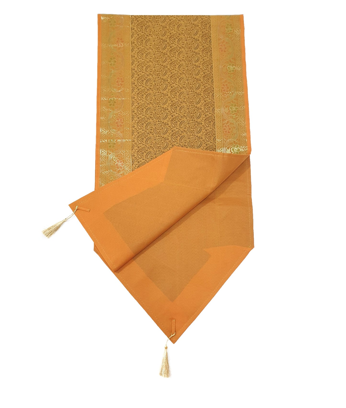 13 PC Mustard Banarasi Table Runner Silk Brocade Paisley Dining Decor Cloth Gift