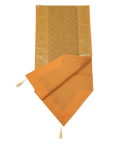 13 PC Mustard Banarasi Table Runner Silk Brocade Paisley Dining Decor Cloth Gift