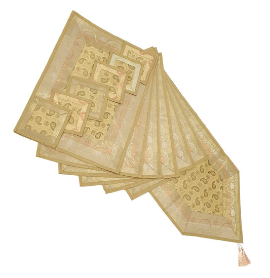 13 PC Banarasi Table Runner Dining Decor Silk Brocade Paisley Cloth Indian Gift