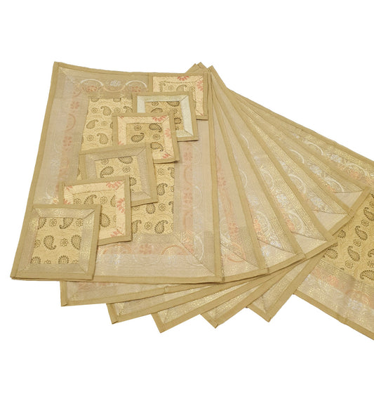 13 PC Banarasi Table Runner Dining Decor Silk Brocade Paisley Cloth Indian Gift