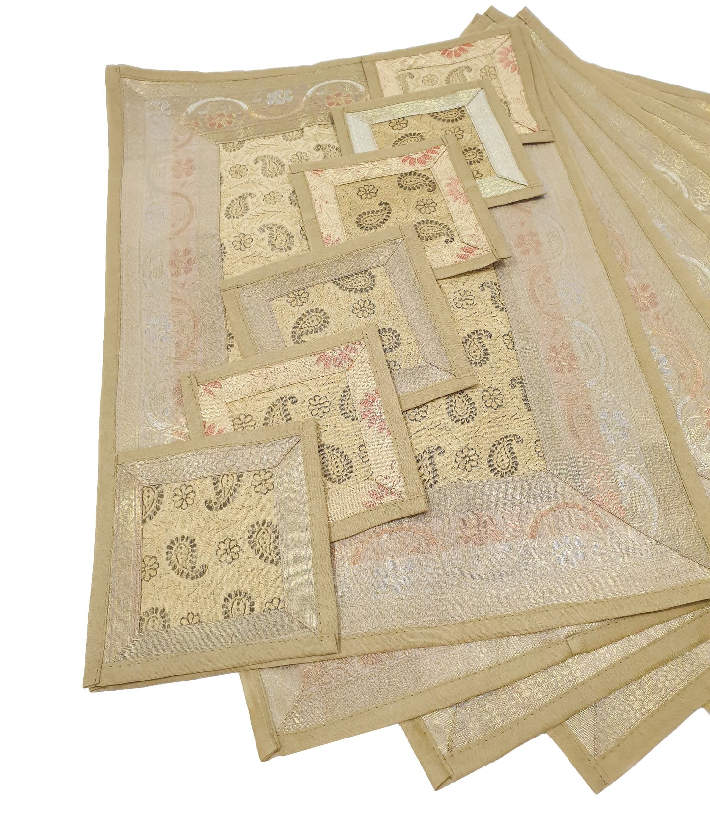 13 PC Banarasi Table Runner Dining Decor Silk Brocade Paisley Cloth Indian Gift