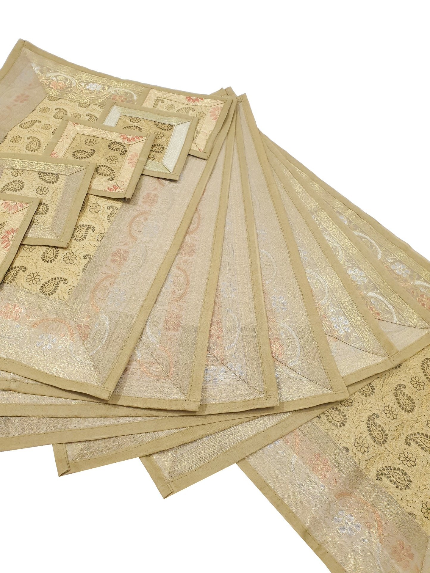 13 PC Banarasi Table Runner Dining Decor Silk Brocade Paisley Cloth Indian Gift
