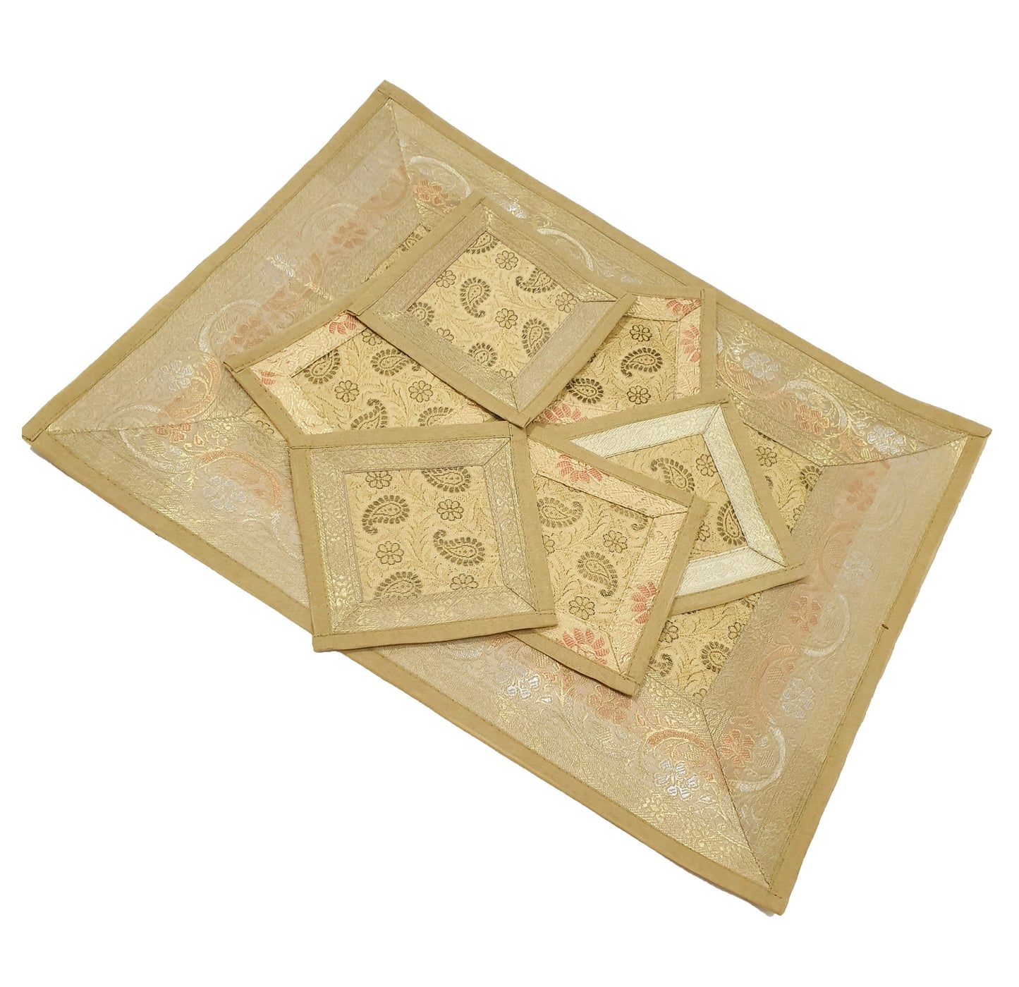 13 PC Banarasi Table Runner Dining Decor Silk Brocade Paisley Cloth Indian Gift