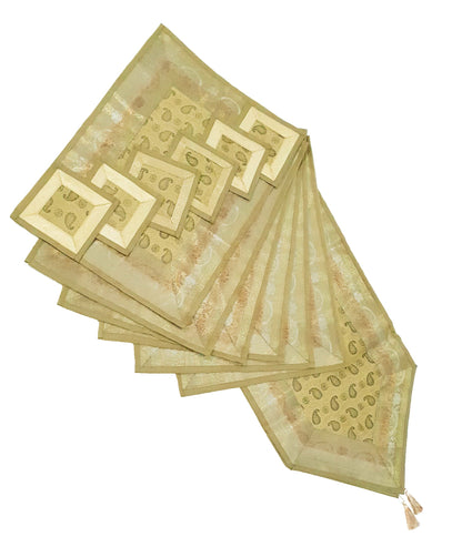 13 PC Indian Banarasi Table Runner Dining Decor Silk Brocade Gift Paisley Cloth