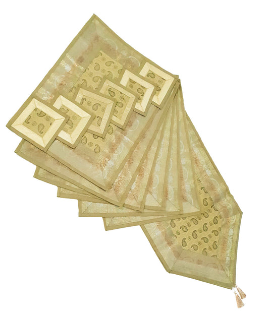 13 PC Indian Banarasi Table Runner Dining Decor Silk Brocade Gift Paisley Cloth