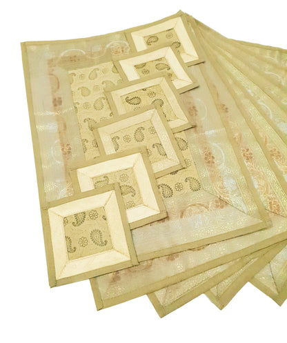 13 PC Indian Banarasi Table Runner Dining Decor Silk Brocade Gift Paisley Cloth