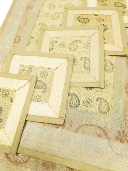 13 PC Indian Banarasi Table Runner Dining Decor Silk Brocade Gift Paisley Cloth