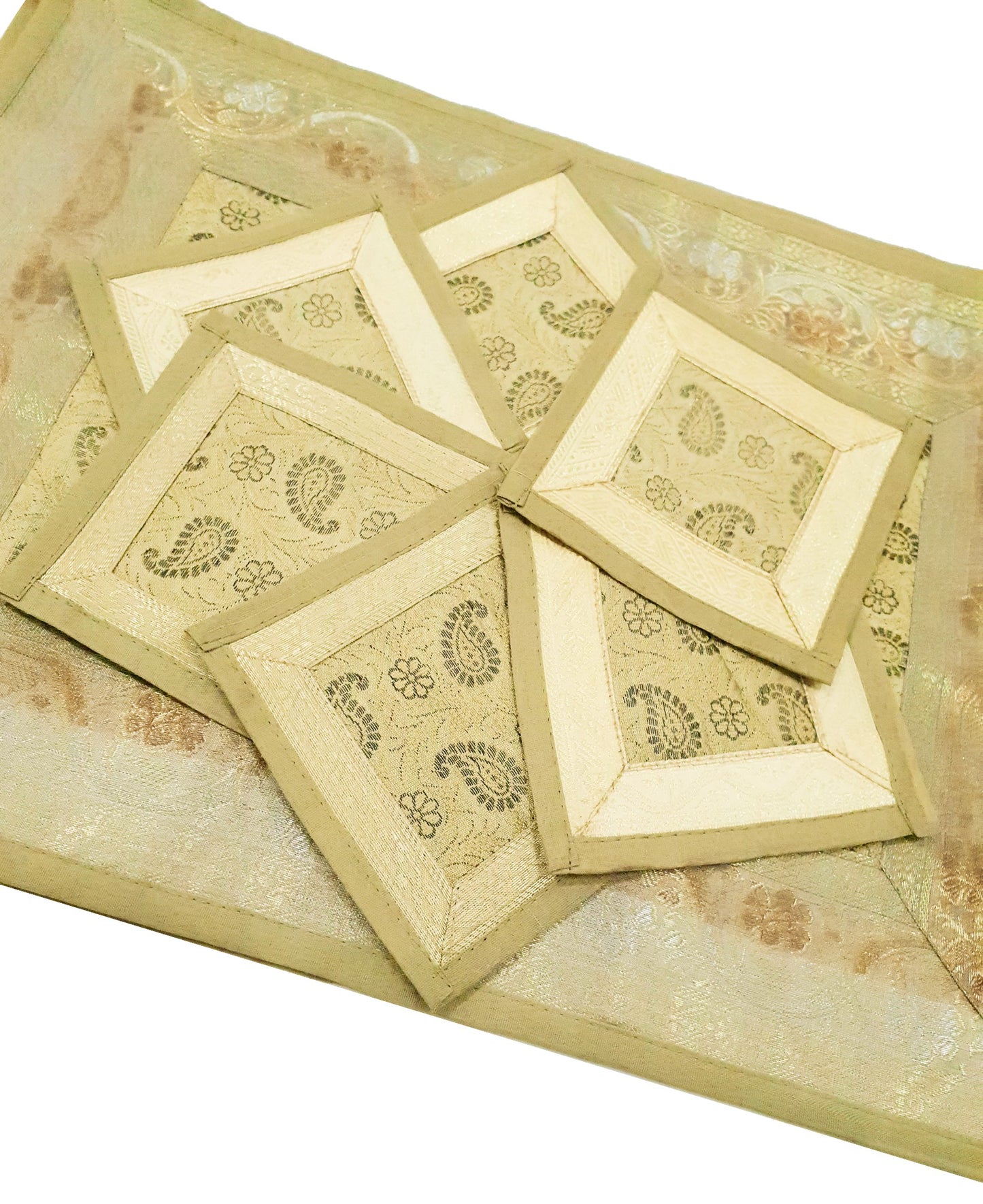 13 PC Indian Banarasi Table Runner Dining Decor Silk Brocade Gift Paisley Cloth