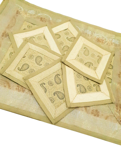 13 PC Indian Banarasi Table Runner Dining Decor Silk Brocade Gift Paisley Cloth