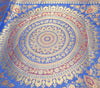 Blue Banarasi Table Runner 72x16" Silk Brocade Mandala Dining Decor Cloth Gift