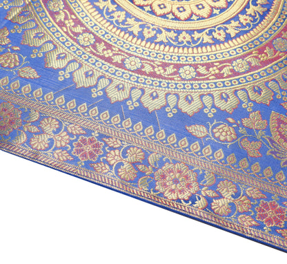 Blue Banarasi Table Runner 72x16" Silk Brocade Mandala Dining Decor Cloth Gift