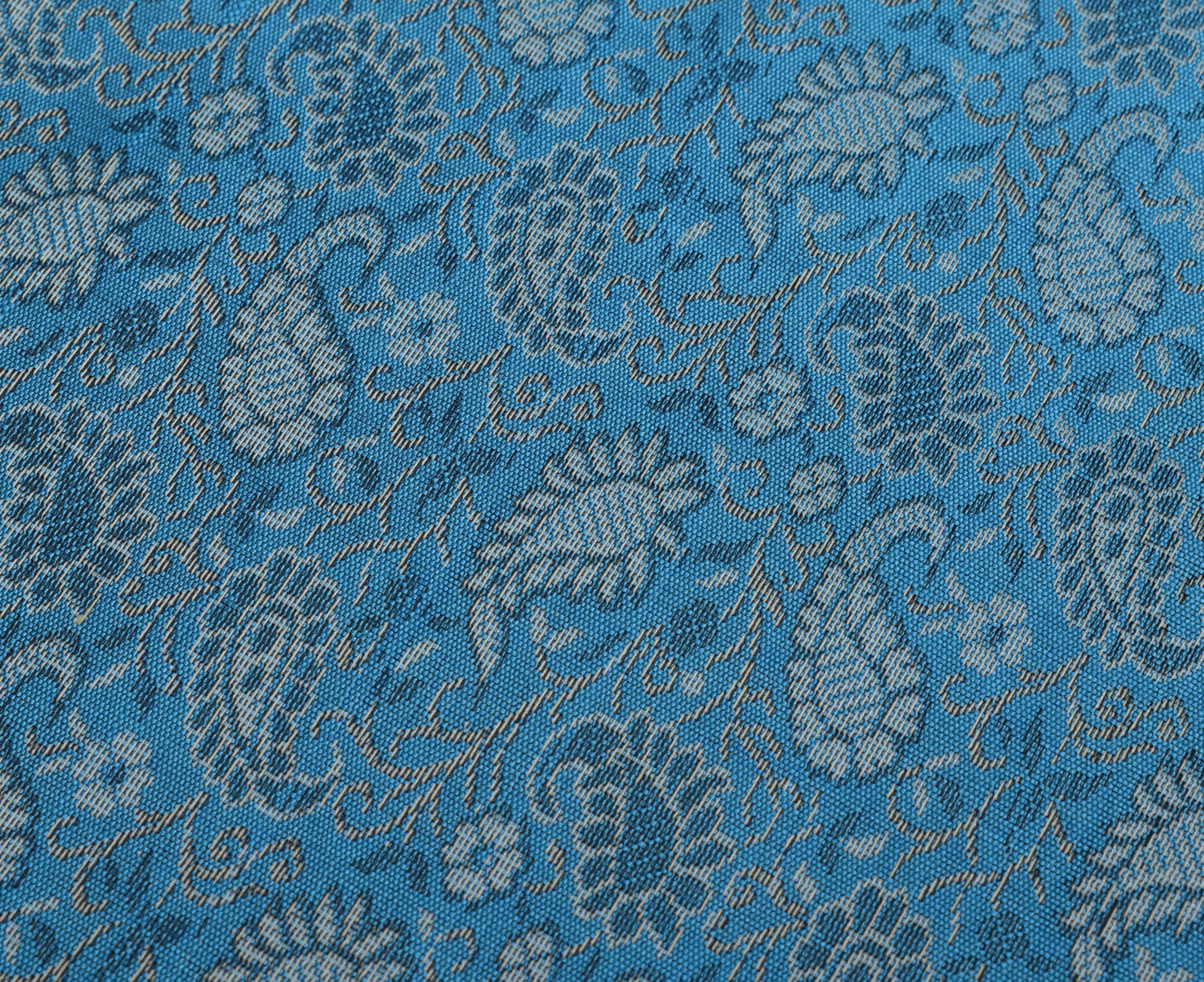 Dining Table Top Cover Cloth Blue Indian Banarasi Silk Woven Paisley 88"x 47"