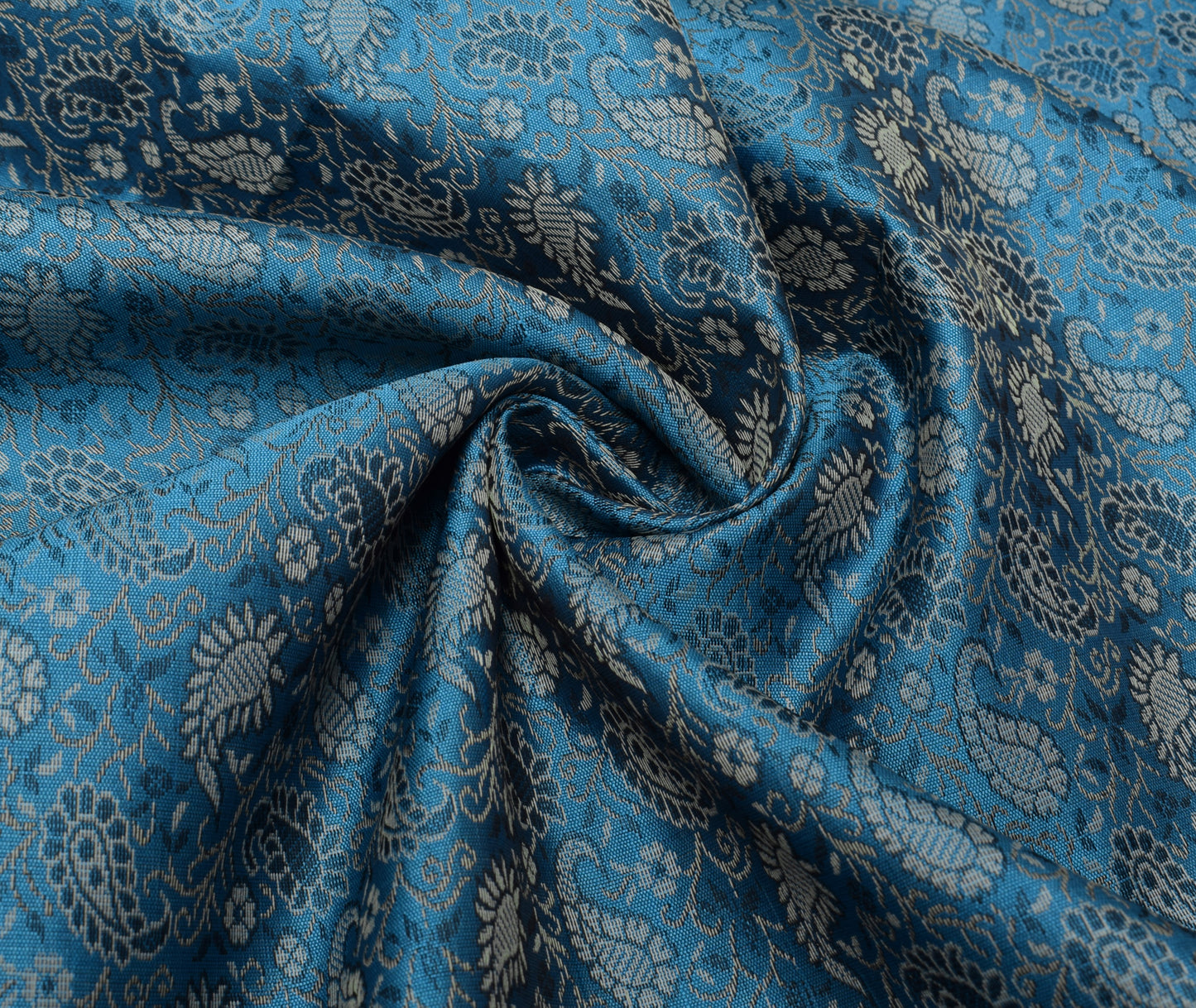 Dining Table Top Cover Cloth Blue Indian Banarasi Silk Woven Paisley 88"x 47"