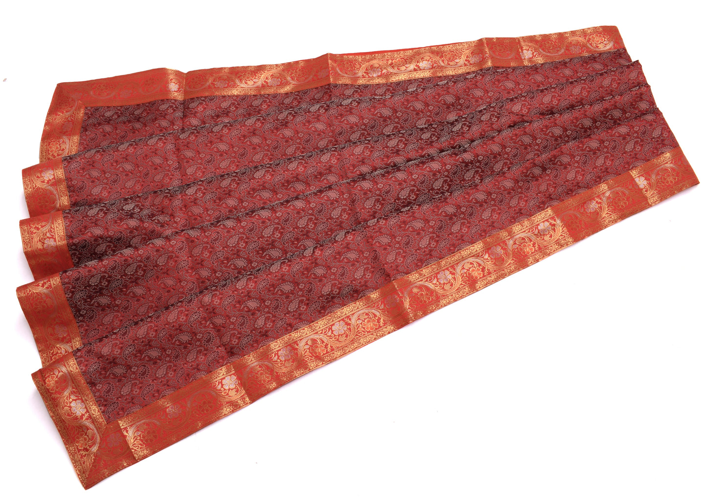 88"x 47" Dining Table Top Cover Indian Banarasi Silk Woven Paisley Cloth Maroon