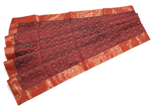 88"x 47" Dining Table Top Cover Indian Banarasi Silk Woven Paisley Cloth Maroon