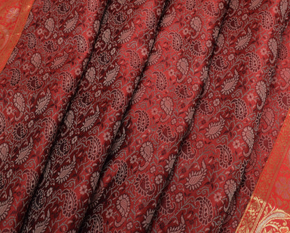 88"x 47" Dining Table Top Cover Indian Banarasi Silk Woven Paisley Cloth Maroon