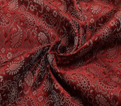 88"x 47" Dining Table Top Cover Indian Banarasi Silk Woven Paisley Cloth Maroon