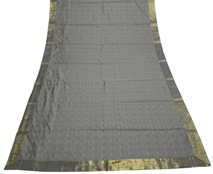 88"x 47"  Dining Table Top Cover Indian Banarasi Silk Woven Paisley  Gray Cloth