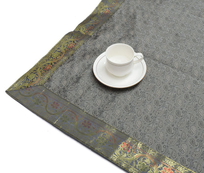 88"x 47"  Dining Table Top Cover Indian Banarasi Silk Woven Paisley  Gray Cloth