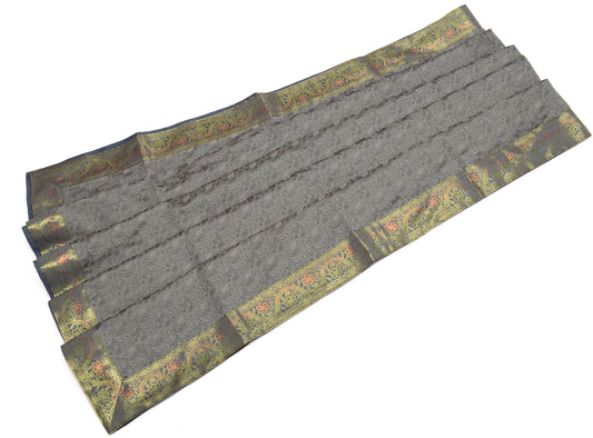 88"x 47"  Dining Table Top Cover Indian Banarasi Silk Woven Paisley  Gray Cloth