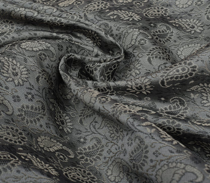 88"x 47"  Dining Table Top Cover Indian Banarasi Silk Woven Paisley  Gray Cloth