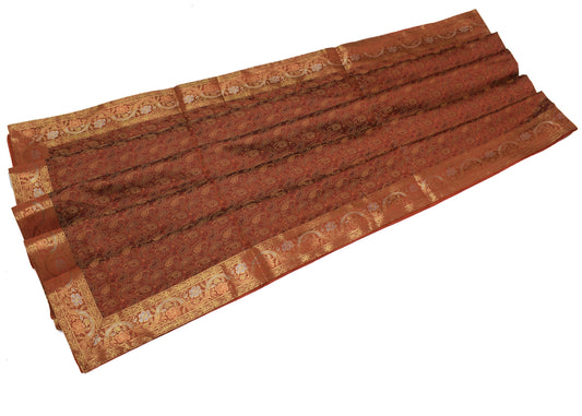 88"x47" Dining Table Top Cover Indian Banarasi Silk Woven Paisley Brown Cloth