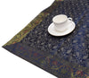 Indian Blue Table Top Cover Woven Zari Border Art Silk Brocade 88" x 47" Cloth