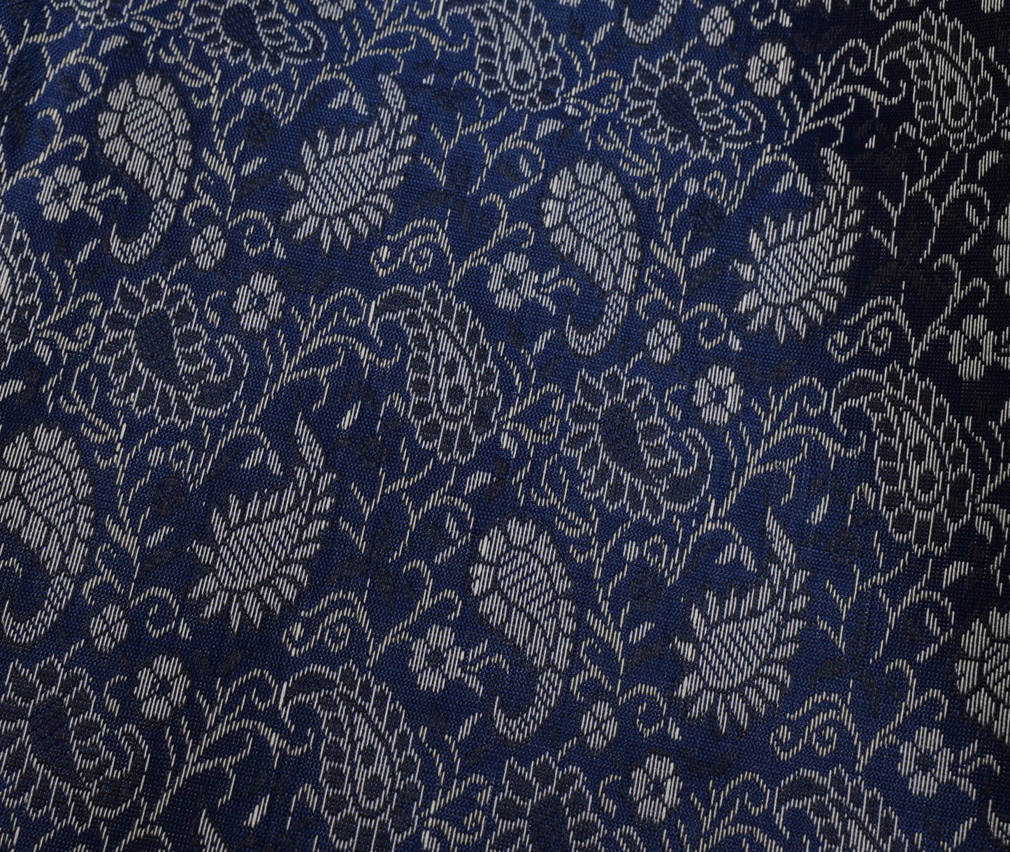 Indian Blue Table Top Cover Woven Zari Border Art Silk Brocade 88" x 47" Cloth