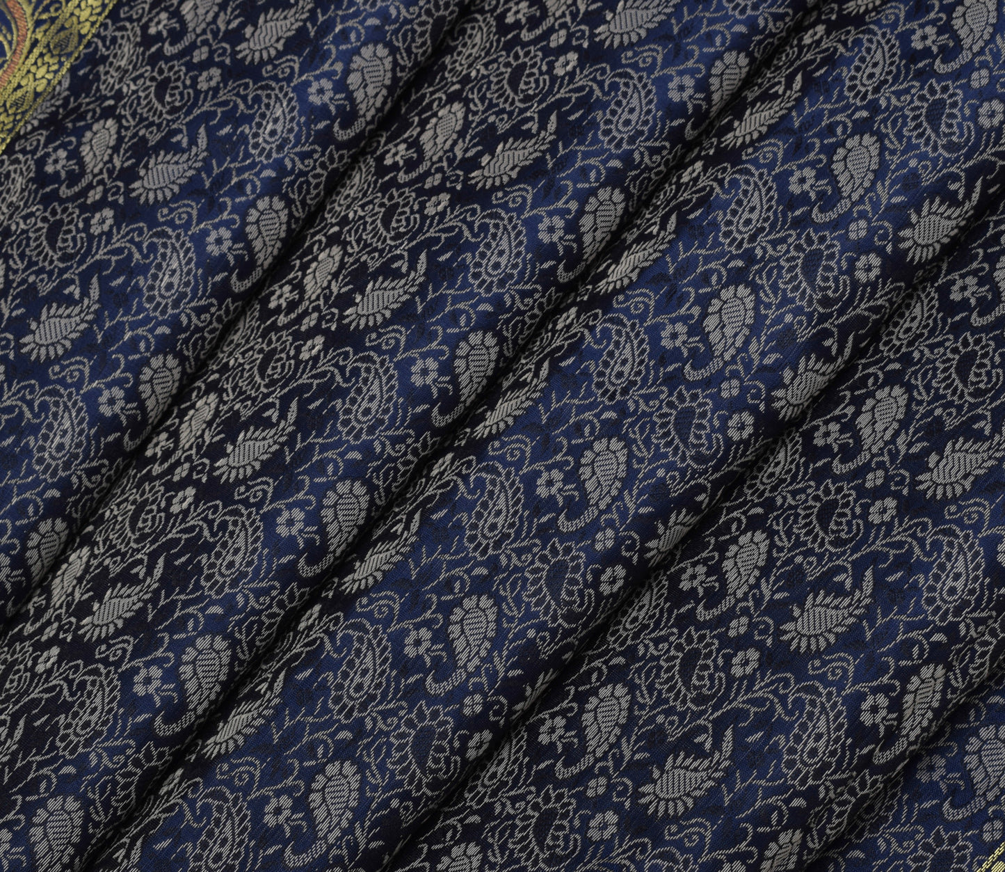 Indian Blue Table Top Cover Woven Zari Border Art Silk Brocade 88" x 47" Cloth