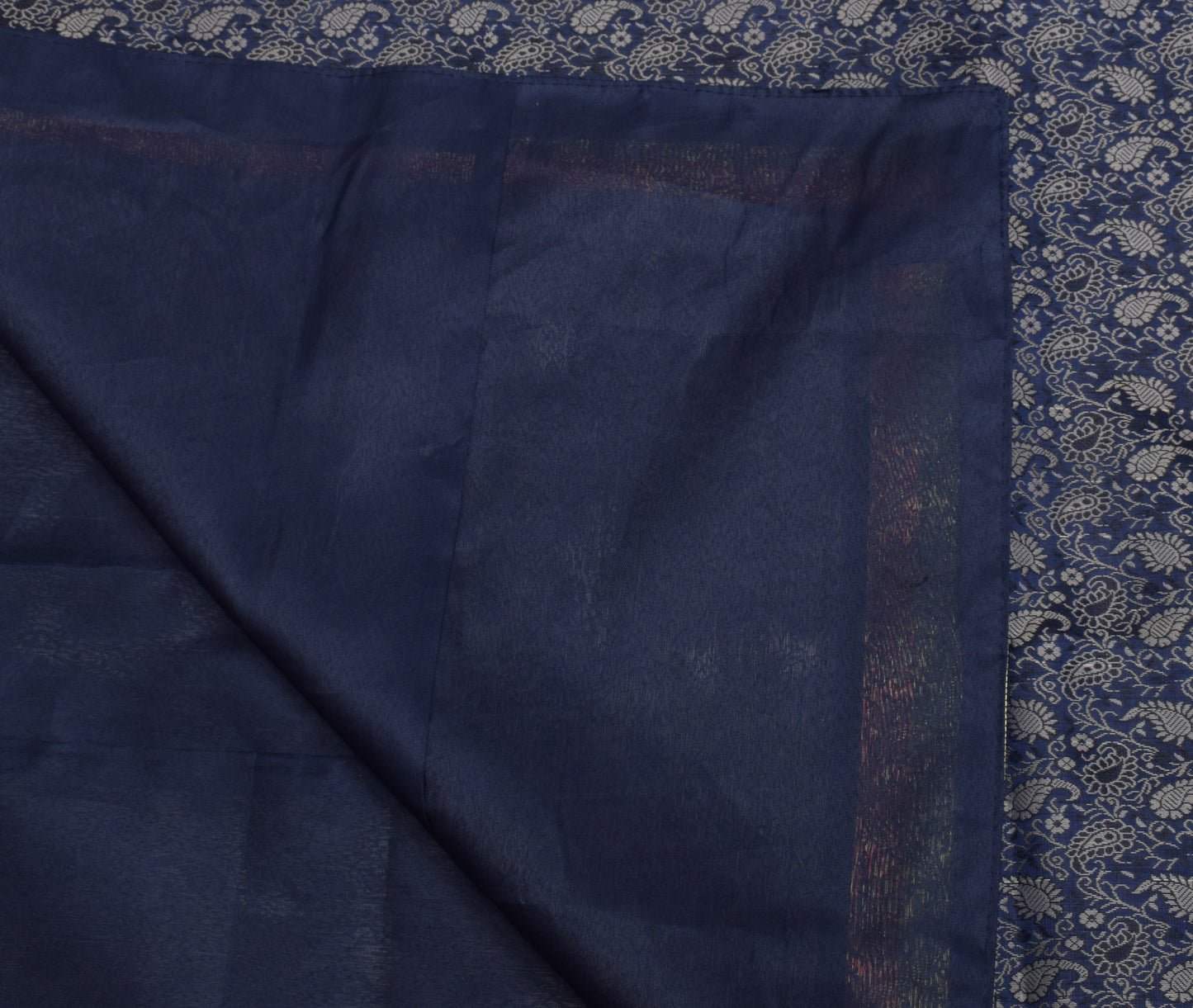 Indian Blue Table Top Cover Woven Zari Border Art Silk Brocade 88" x 47" Cloth