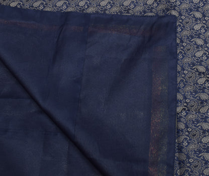Indian Blue Table Top Cover Woven Zari Border Art Silk Brocade 88" x 47" Cloth