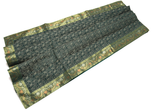 Indian Green Table Top Cover Woven Zari Border Art Silk Brocade 88" x 47" Cloth