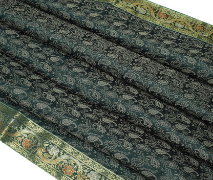 Indian Green Table Top Cover Woven Zari Border Art Silk Brocade 88" x 47" Cloth
