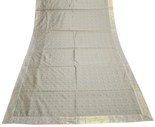 48 Square Indian Banarasi Silk Woven Paisley Dining Table Top Cover Cloth Gray